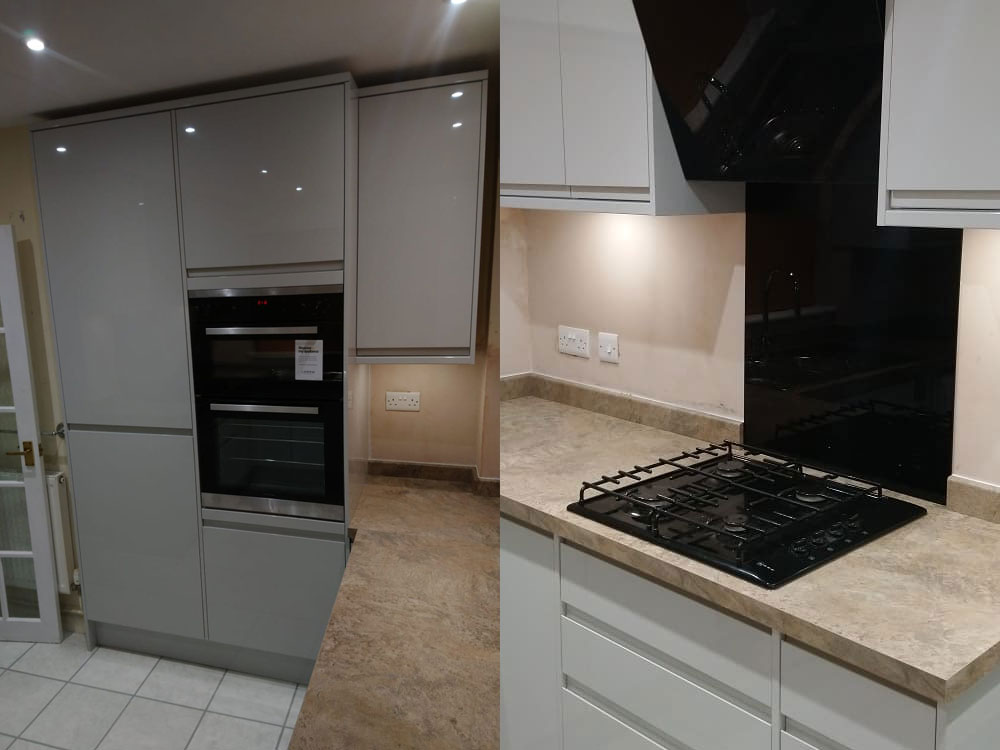 Grey handless gloss kitchen - cheltenham